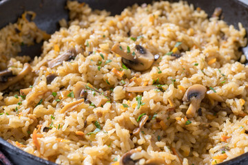 Rice with mushrooms and carrot