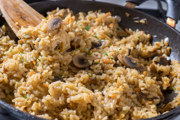 Rice with mushrooms and carrot