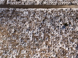 Old European cemetery in winter time. Aerial view.