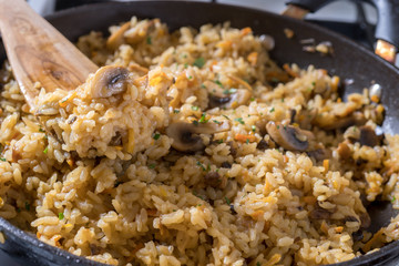 Rice with mushrooms and carrot