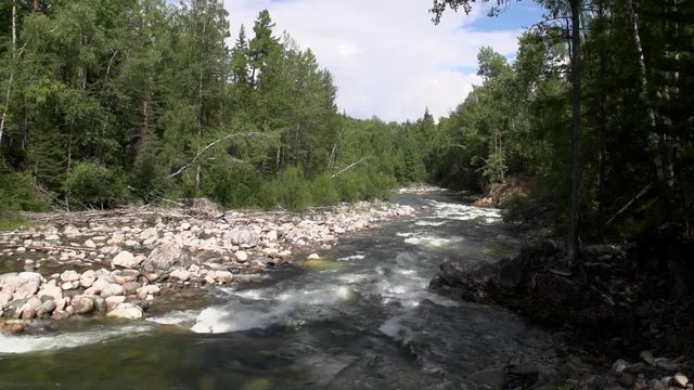 Picturesque mountain river Kyngarga. Tunka valley, in the vicinity of the resort Arshan village. Russia, Siberia