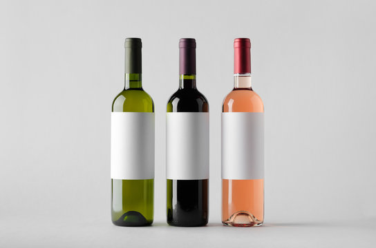 Wine Bottle Mock-Up - Three Bottles. Blank Label