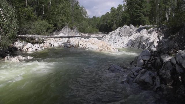 Picturesque mountain river Kyngarga. Tunka valley, in the vicinity of the resort Arshan village. Russia, Siberia