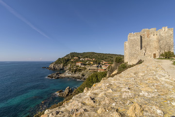 Fototapeta na wymiar The beautiful Rocca Aldobrandesca of Talamone, Grosseto, Tuscany, Italy, on a beautiful sunny day