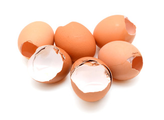 Broken egg shells isolated on white background