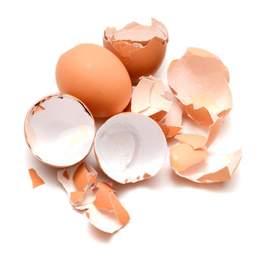 Broken egg shells isolated on white background