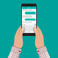 Hands and smartphone with messaging sms app