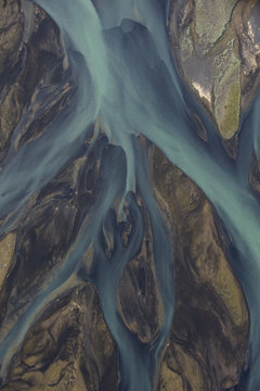 Aerial view of the Skjalfandafljot river delta, Northern Iceland, July 2009