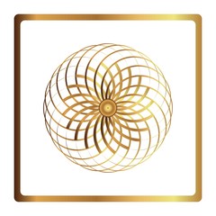 Circular pattern. Geometric icon. gold flower symbol on black background. Modern style. Vector illustration. Simple symbol. Mandala. Logo. Fashion graphic design. Smooth shape.