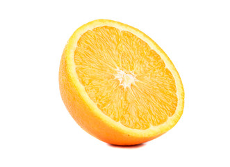 Juicy half orange fruit isolated on white background