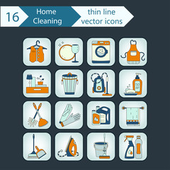 House cleaning color thin line vector icon set.