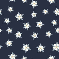 Fototapeta na wymiar White Flowers on Dark Blue Background Seamless Pattern