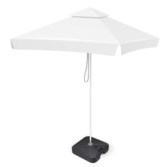 Promotional Square Advertising Outdoor Garden White Umbrella Parasol. Front View. Mock Up, Template. Illustration Isolated On White Background. Ready For Your Design. Product Advertising. Vector EPS10