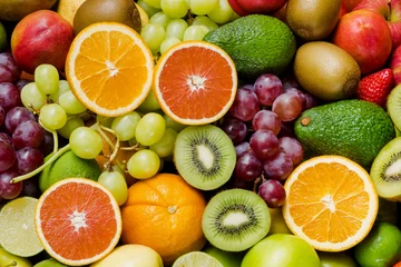 Fototapete Früchte Arrangement reifes Obst und Gemüse für eine gesunde Ernährung