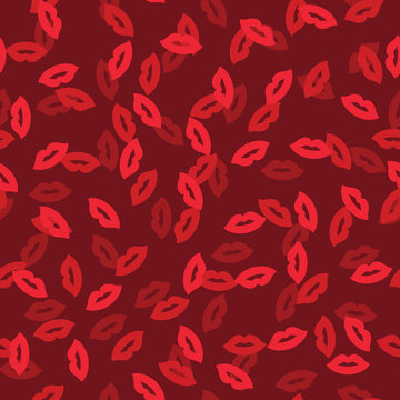 Random Kiss Marks on Red Background Seamless Pattern