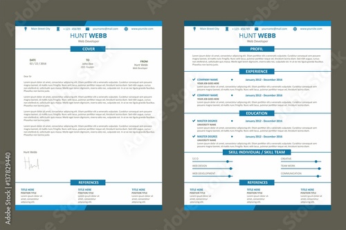 cv resume curriculum vitae web page flat design color blue with flat design resume