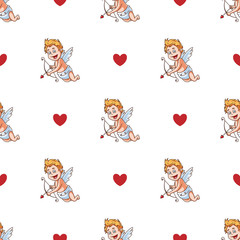 Cupid and Heart Seamless Pattern
