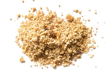 granola with oatmeal and a handful of nuts isolated