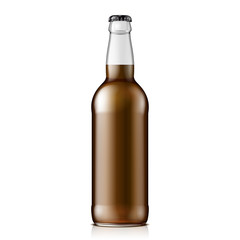 Glass Cola Or Beer Brown Bottle. Carbonated drink. Mock Up Template. Illustration Isolated On White Background. Ready For Your Design. Product Packaging. Vector EPS10