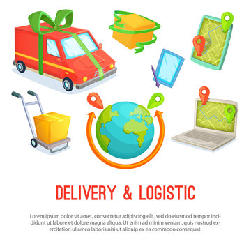 Delivery and logistic cartoon design objects. Vector illustration.