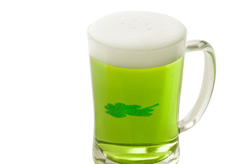Irish Green Beer with Shamrock isolated on a white background. Saint Patrick's Day 17 March.