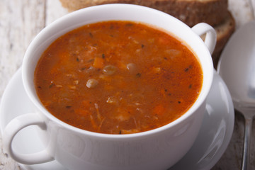 Soup with green lentils and vegetables