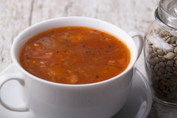 Soup with green lentils and vegetables