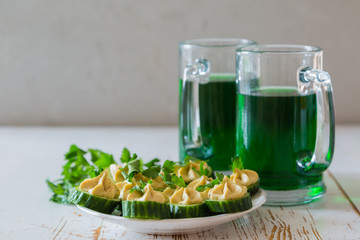 St Patrick day party - green beer and appetizers