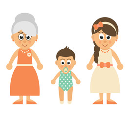 cartoon baby boy and mother and grandmother