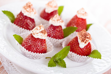 Strawberry dessert with mint.