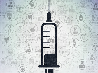 Health concept: Syringe on Digital Data Paper background
