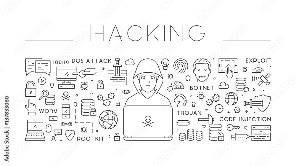 Poster linear isolated web banner of hacking