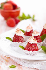 Strawberry dessert with mint.