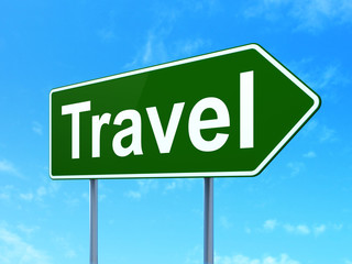 Holiday concept: Travel on road sign background