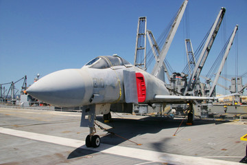 Fototapeta na wymiar ALAMEDA, USA - MARCH 23, 2010: F-4 Phantom, aircraft carrier Hornet in Alameda, USA on March 23, 2010.
