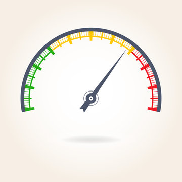Meter with arrow. Speedometer icon. Colorful gauge element. Vector illustration.