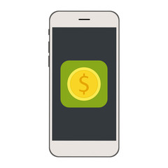 Mobile phone with Money currency icon on the screen. Coin with Dollar sign vector illustration.