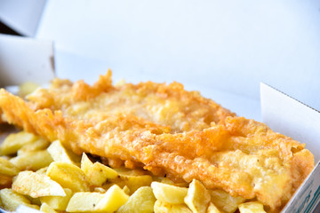 Fish and chips in  take away box
