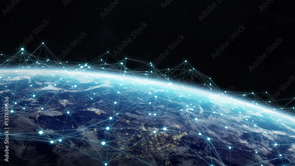 Aufkleber Data exchange and global network over the world 3D rendering