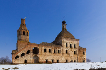 Fototapeta premium Abandoned orthodox christianity church at early spring