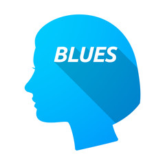 Isolated female head with    the text BLUES