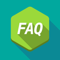 Long shadow hexagon with    the text FAQ