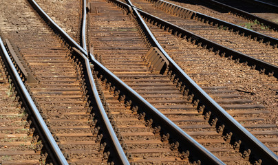 Closeup of railway track made of steel