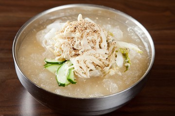 Chogye guksu. cold chicken noodles. It's a asia style cuisine.