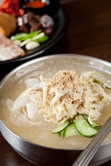 Fototapeta na wymiar Chogye guksu. cold chicken noodles. It's a asia style cuisine.