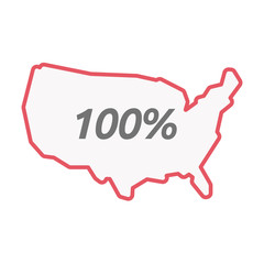 Fototapeta na wymiar Isolated line art USA map with the text 100%