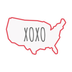 Isolated line art USA map with    the text XOXO