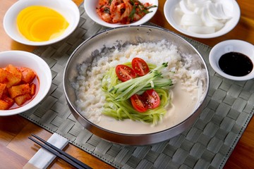 kong guksu. Noodles in Cold Soybean Soup. It's a summer season food. 