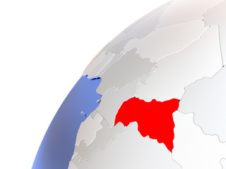 Fototapeta premium Central Africa on modern shiny globe