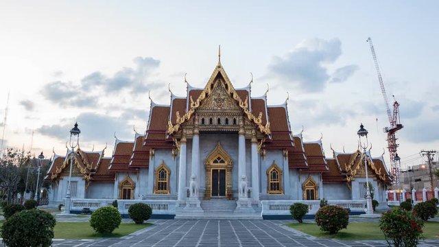 The Marble Temple day to night timelapse, Bangkok, Thailand, 4K Time lapse